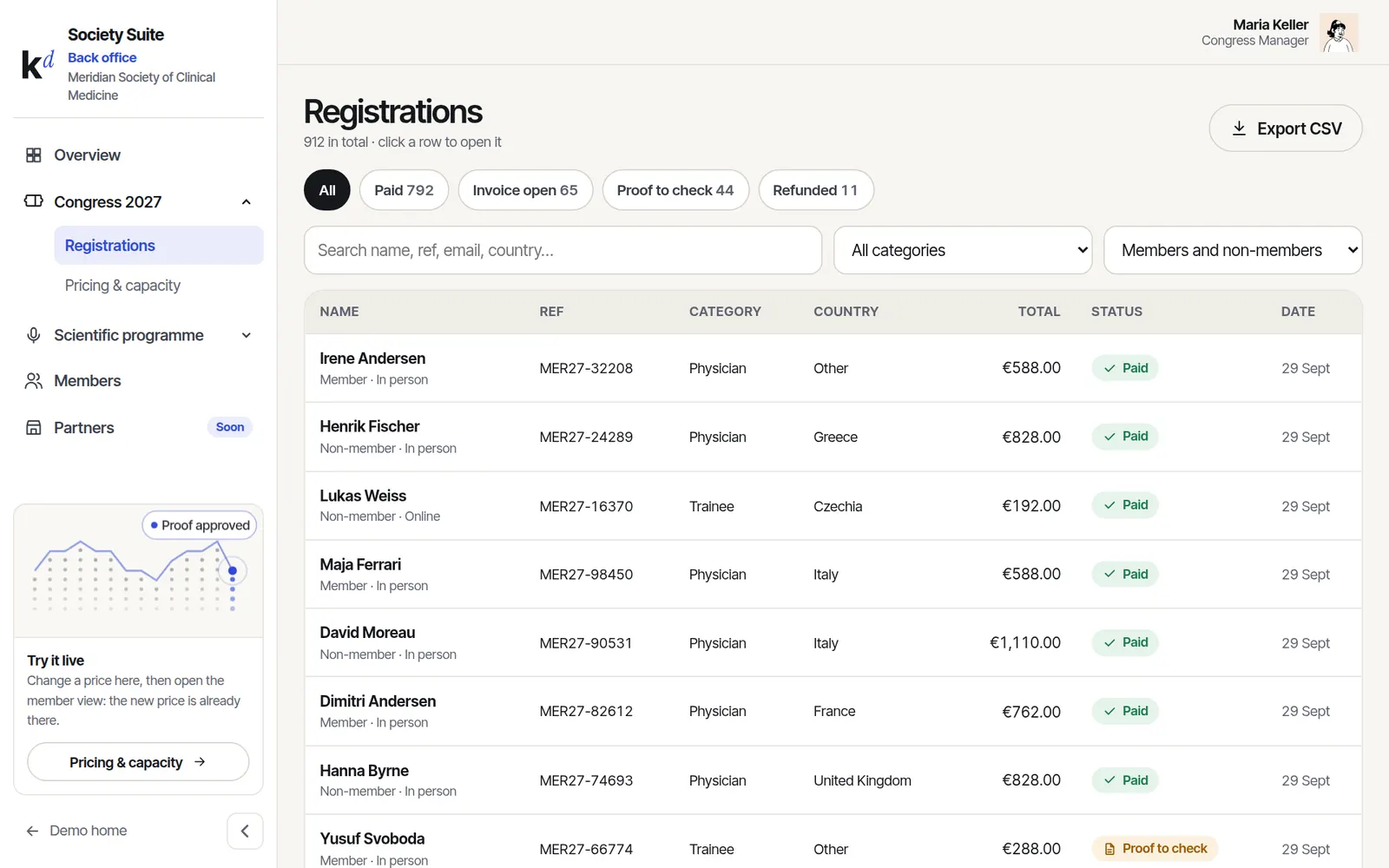 Every registration, one click away