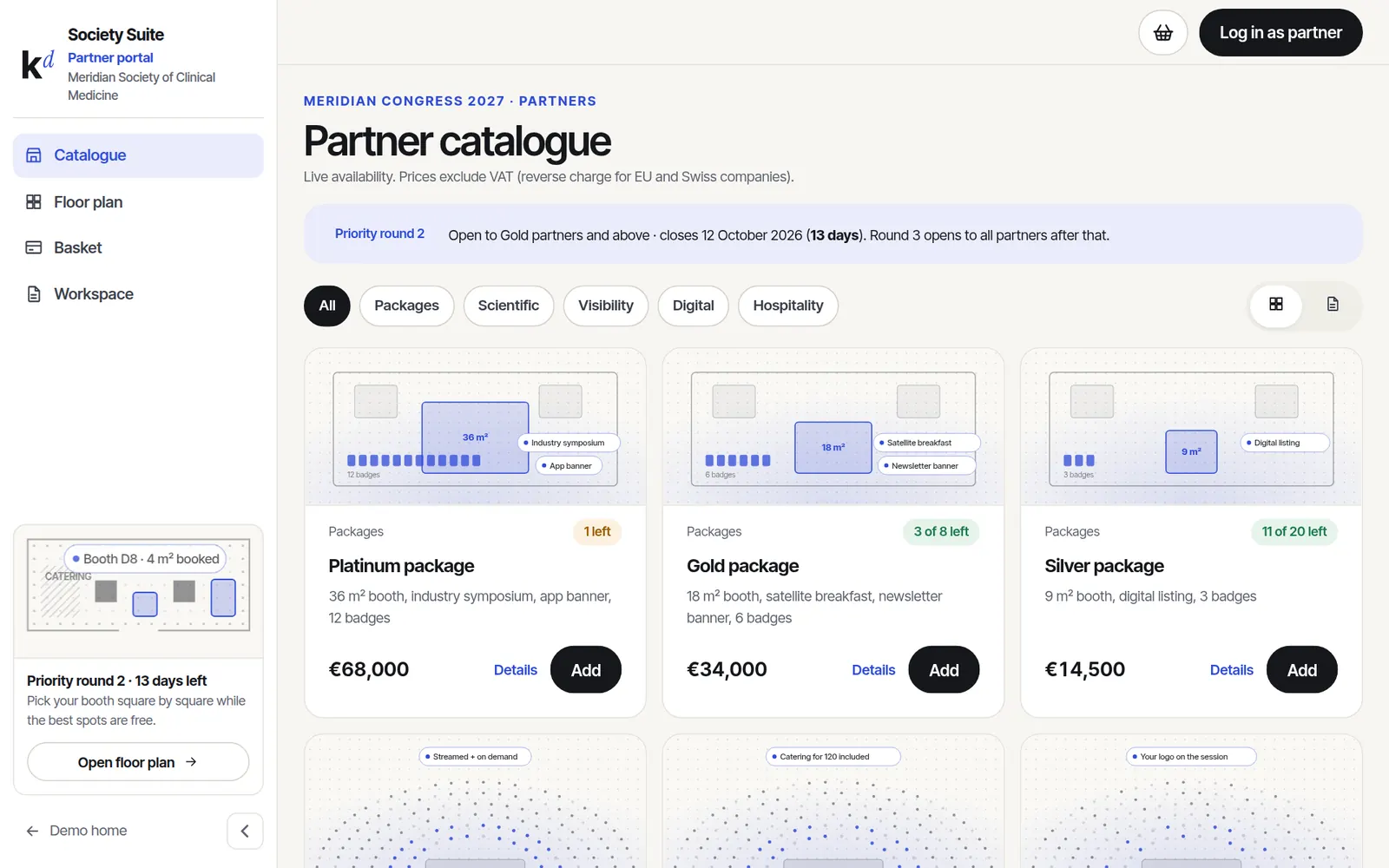 Partner catalogue with packages and availability